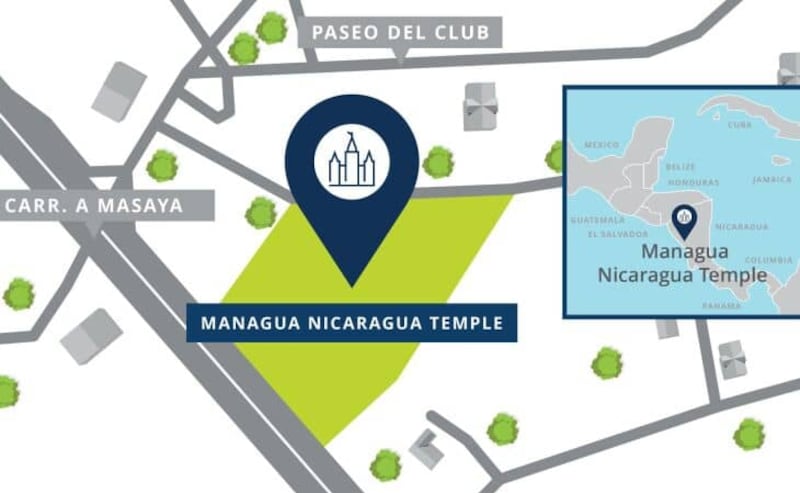 Um mapa de onde o Templo de Managua Nicarágua estará localizado.<br>