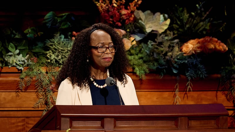 President Rosemary K. Chibota speaks during the Sunday morning session of October 2026 general conference in the Conference Center in Salt Lake City on Oct. 4, 2026.