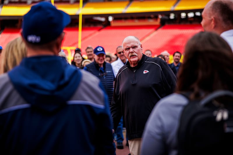 O técnico do Kansas City Chiefs, Andy Reid da National Football League, no Arrowhead Stadium em Kansas City, Kansas, em 12 de março de 2024.