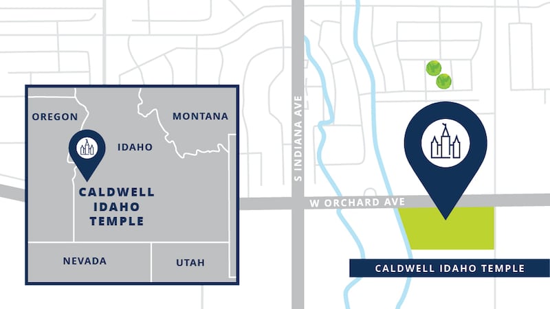 Mapa do local do Templo de Caldwell Idaho.