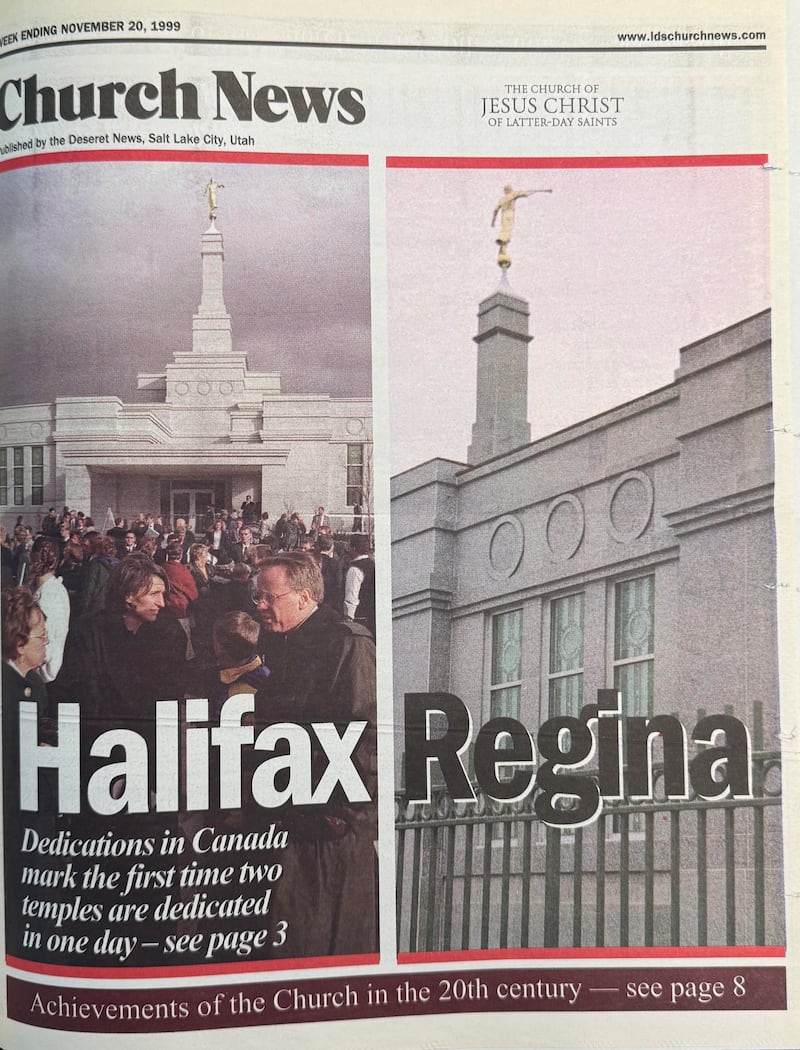 A capa do Church News de 11 de novembro de 1999 relata as primeiras dedicações no mesmo dia de dois templos.