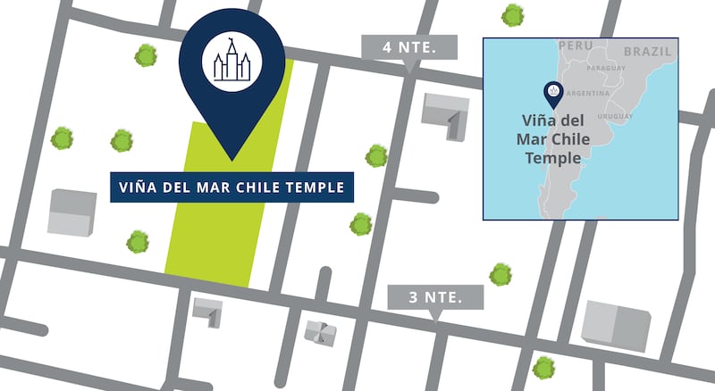 Um mapa do local do Templo de Viña del Mar Chile.