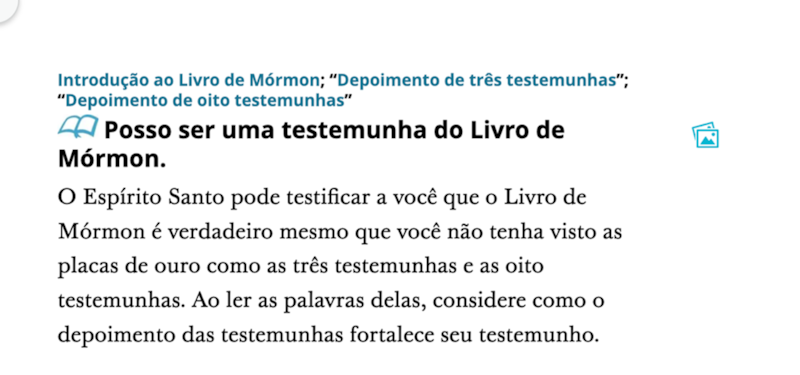 Um ícone de escritura azul no manual “Vem, e Segue-Me” de 2024, no canto esquerdo do item, pode ajudar pais e professores a identificarem conteúdo que pode ser ideal para estudar com os jovens em casa e nas aulas para jovens na Igreja.