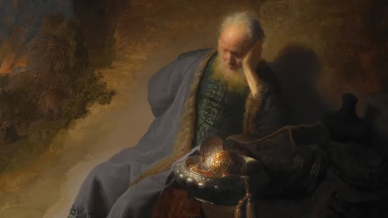 "Jeremias Lamentando a Destruição de Jerusalém" é de Rembrandt van Rijn.