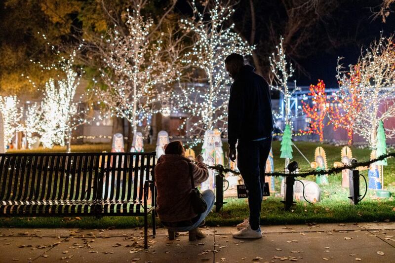 Praça do Templo, no centro de Salt Lake City, durante a época de Natal de 2021.