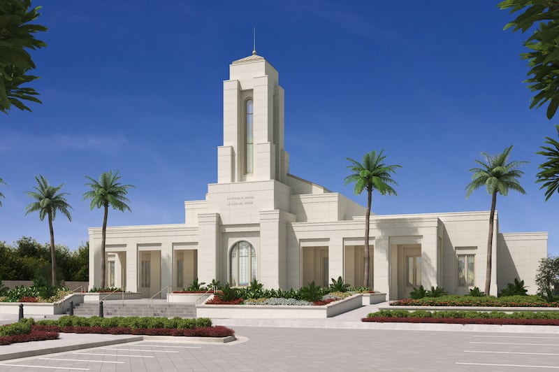 An architectural rendering of the Iquitos Peru Temple.