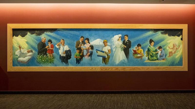 O mural Propósito da Vida pintado para o pavilhão da Igreja na Feira Mundial de 1964 em Nova York.