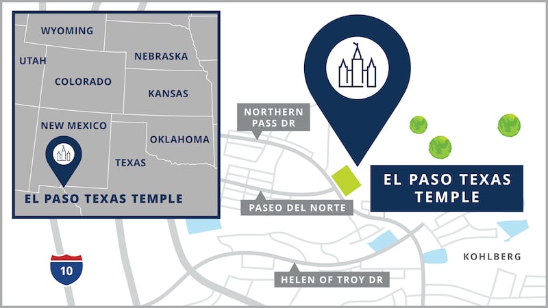 Mapa do local do Templo de El Paso Texas.