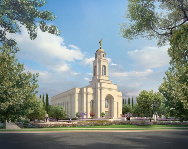 Ilustração do exterior do Templo de Feather River Califórnia.