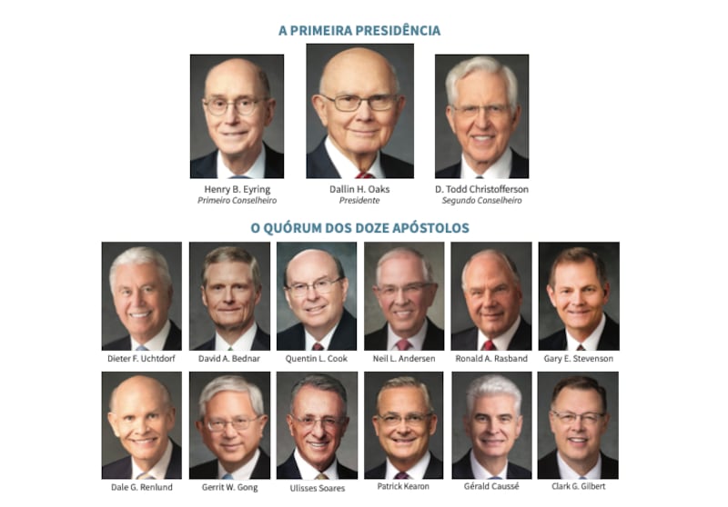 Individual photos of the First Presidency and members of the Quorum of the Twelve Apostles from the April 2026 chart of general authorities and general officers of The Church of Jesus Christ of Latter-day Saints.