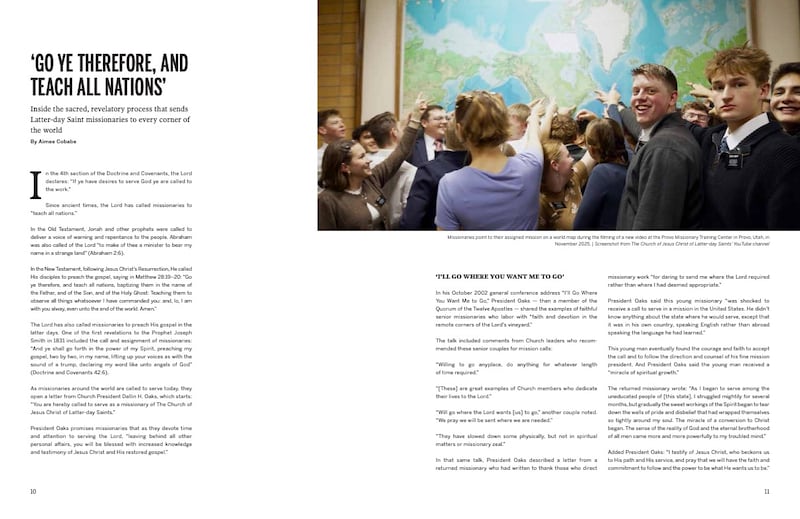 Páginas 10-11 da revista Trabalho Missionário em A Igreja de Jesus Cristo dos Santos dos Últimos Dias inclui um artigo sobre os chamados e designações de missionários.