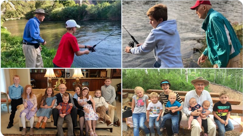 O Presidente Dallin H. Oaks passa tempo com membros da família em uma colagem de quatro fotos.