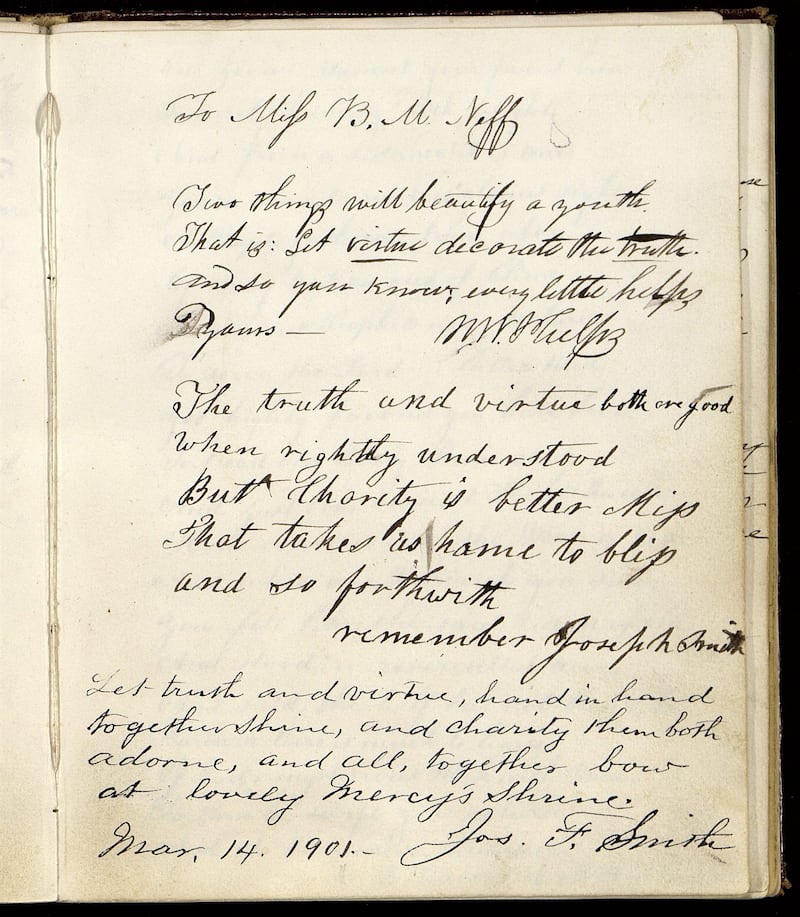 Este documento do projeto Documentos de Joseph Smith apresenta um pequeno poema escrito por Joseph Smith. Foi encontrado em um livro de autógrafos que pertenceu a uma mulher chamada Barbara Neff.