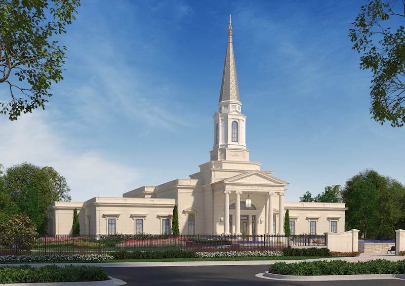 An architectural rendering of the Greenville South Carolina Temple.