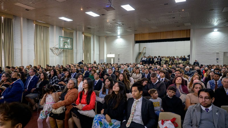 Attendees listen during the Colina Chile Stake conference in Santiago, Chile, on May 17, 2026
