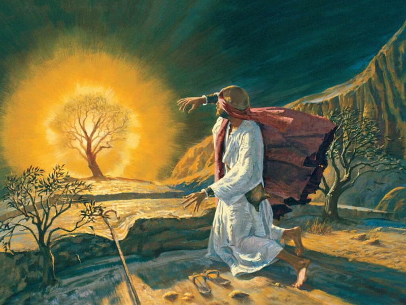 "Moses and the Burning Bush" is by Jerry Thompson.