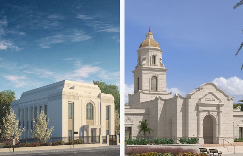 Ilustrações do exterior do Templo de Viena Áustria, à esquerda, e Templo de Culiacán México, à direita.