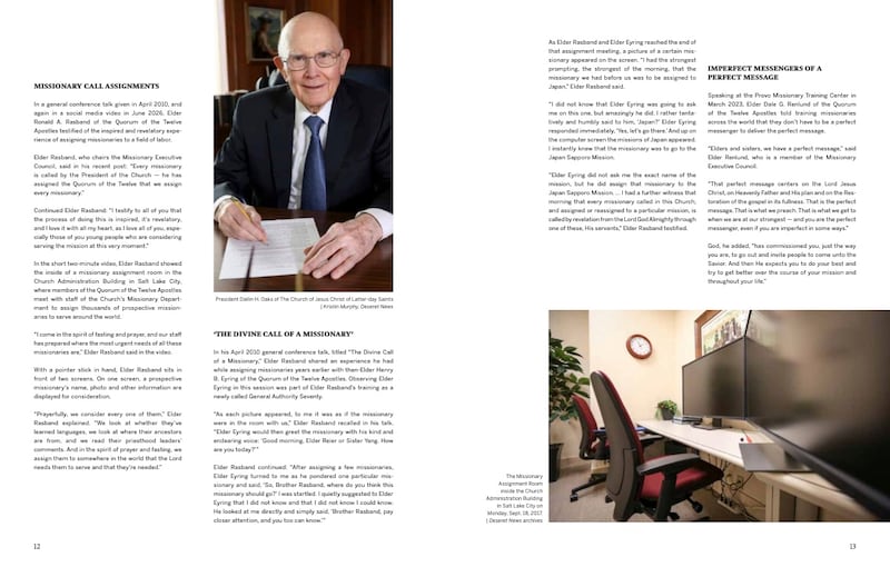 Páginas 10-11 da revista Trabalho Missionário de A Igreja de Jesus Cristo dos Santos dos Últimos Dias inclui um artigo sobre os chamados e as designações de missionários.