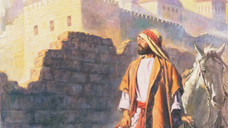 "Neemias inspeciona os muros de Jerusalém" é de Robert T. Barrett.