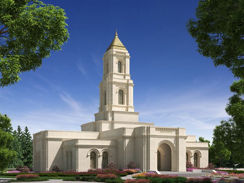 Ilustração do exterior do Templo de Cody Wyoming.