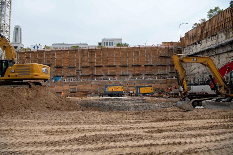 Escavações adicionais criam espaço para três novos níveis do anexo do Templo de Salt Lake, setembro de 2021.