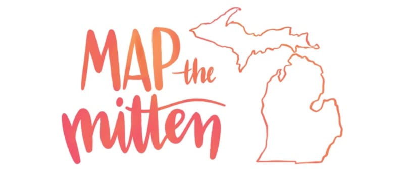 Logotipo do projeto “Map the Mitten” de Julie Hales, uma oportunidade de construir a Árvore Familiar do FamilySearch adicionando famílias de Michigan.
