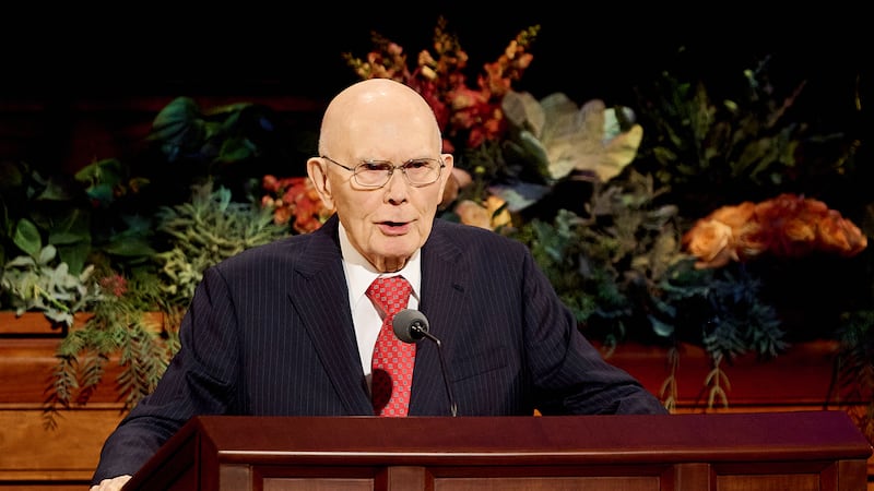 President Dallin H. Oaks speaks during the Sunday morning session of October 2026 general conference in the Conference Center in Salt Lake City on Oct. 4, 2026.