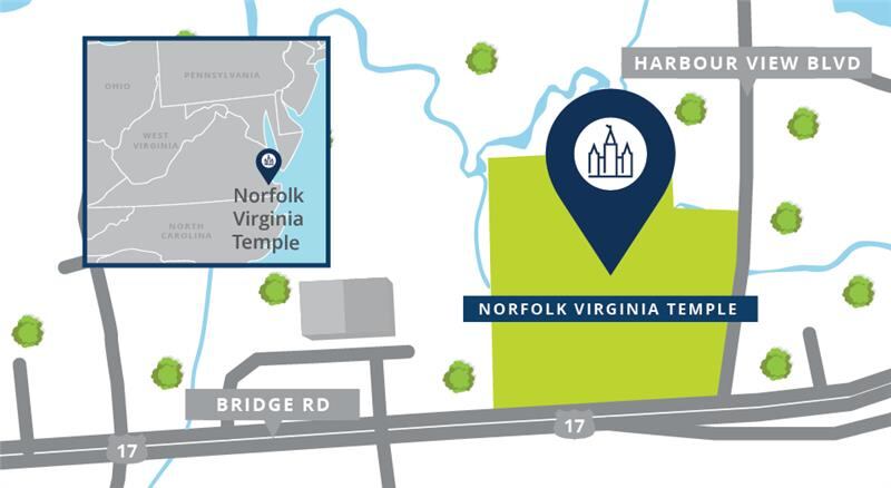 Um mapa do local do Templo de Norfolk Virgínia.
