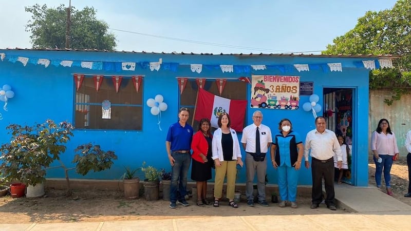 Uma sala de aula modular na região de Ucayali, no Peru, em 27 de setembro de 2022. A Igreja entregou novos suprimentos a dezessete escolas da região.
