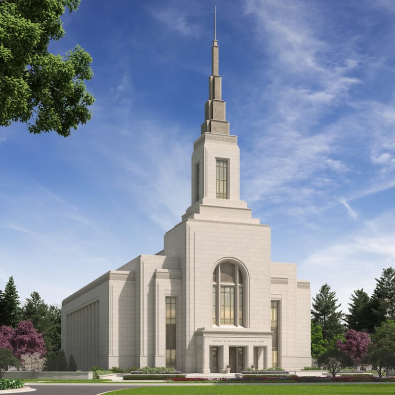 Ilustração do exterior do Templo de Burley Idaho.