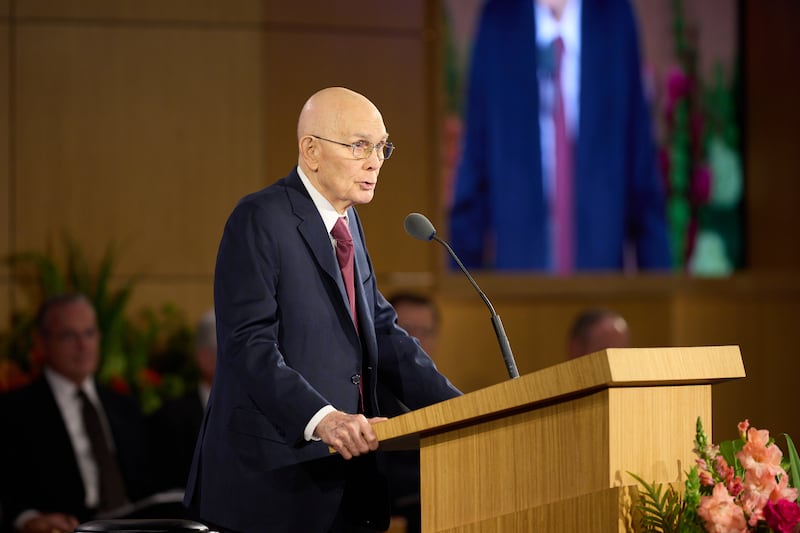O Presidente Dallin H. Oaks discursa na sessão de sábado, 20 de junho de 2026, do Seminário para Novos Líderes de Missão no Centro de Treinamento Missionário de Provo, em Provo, Utah.