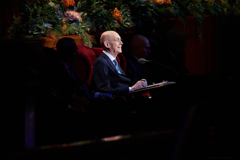 President Henry B. Eyring speaks during the Sunday morning session of October 2026 general conference in the Conference Center in Salt Lake City on Oct. 4, 2026.