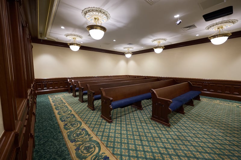 A capela da fonte leste do Templo de Salt Lake de A Igreja de Jesus Cristo dos Santos dos Últimos Dias na terça-feira, 21 de abril de 2026, em Salt Lake City.
