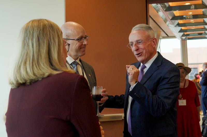 Elder Ulisses Soares speaks with participants at the 2026 Forum on Faith at New York University on Oct. 14, 2026.