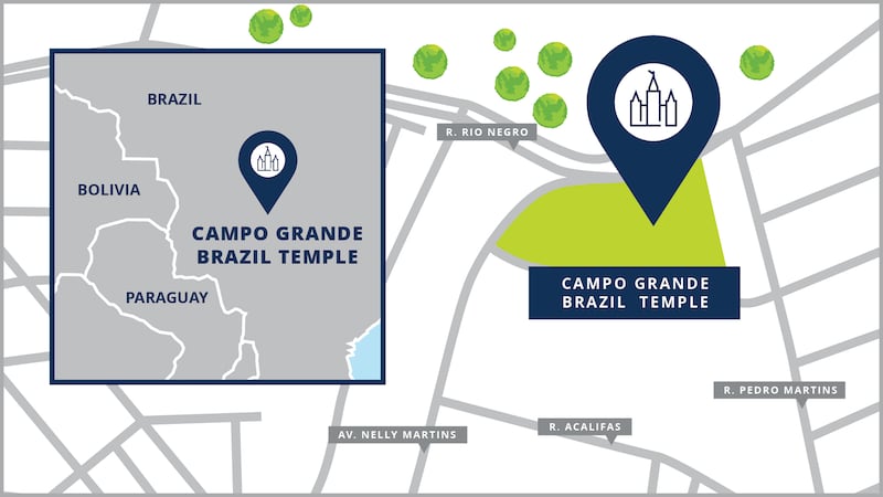 Um mapa do local do Templo de Campo Grande Brasil.