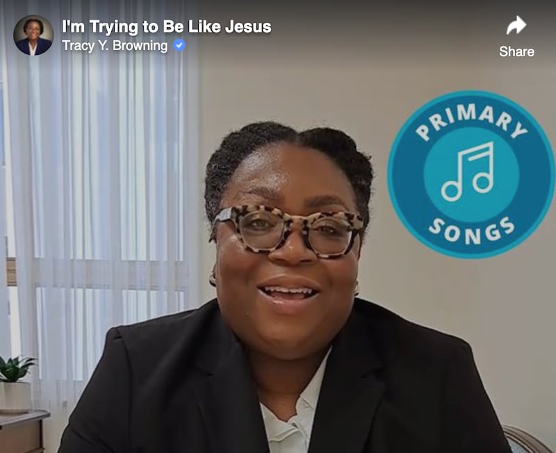 A irmã Tracy Y. Browning discute as lições aprendidas nas músicas da Primária, em uma postagem nas redes sociais no dia 27 de abril de 2023.