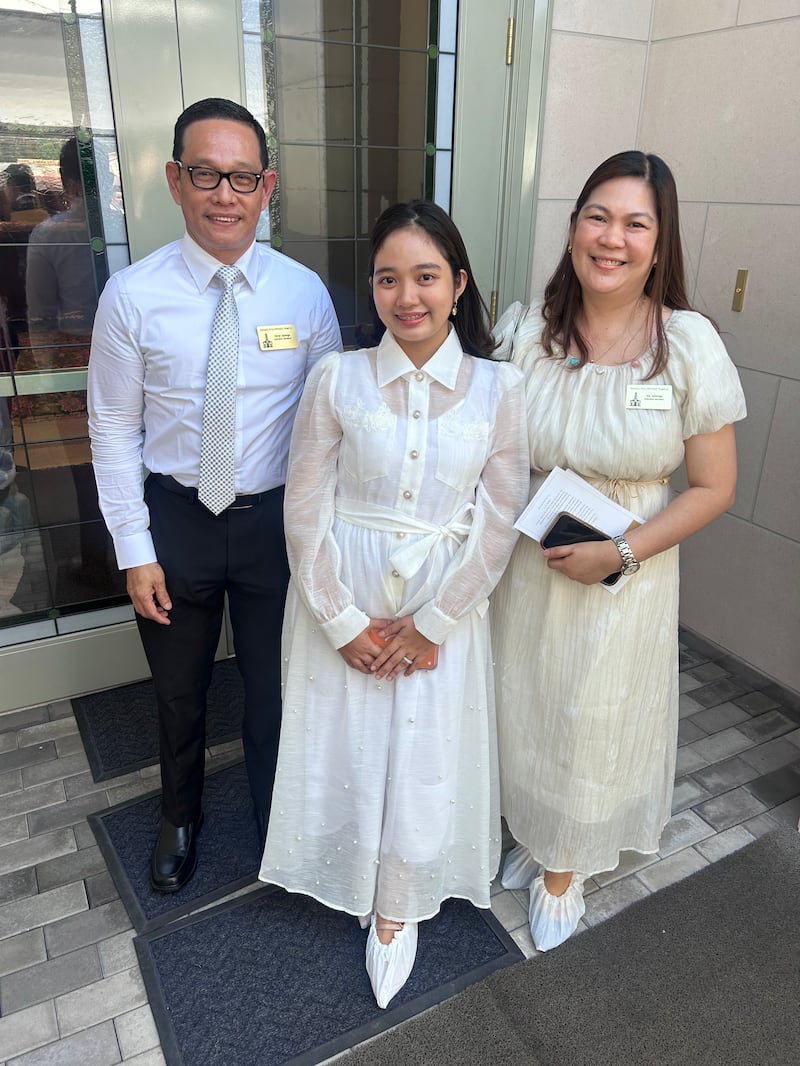 The Salonga family poses for a picture after the Davao Philippines Temple dedication in Davao, Philippines, on Sunday, May 3, 2026.