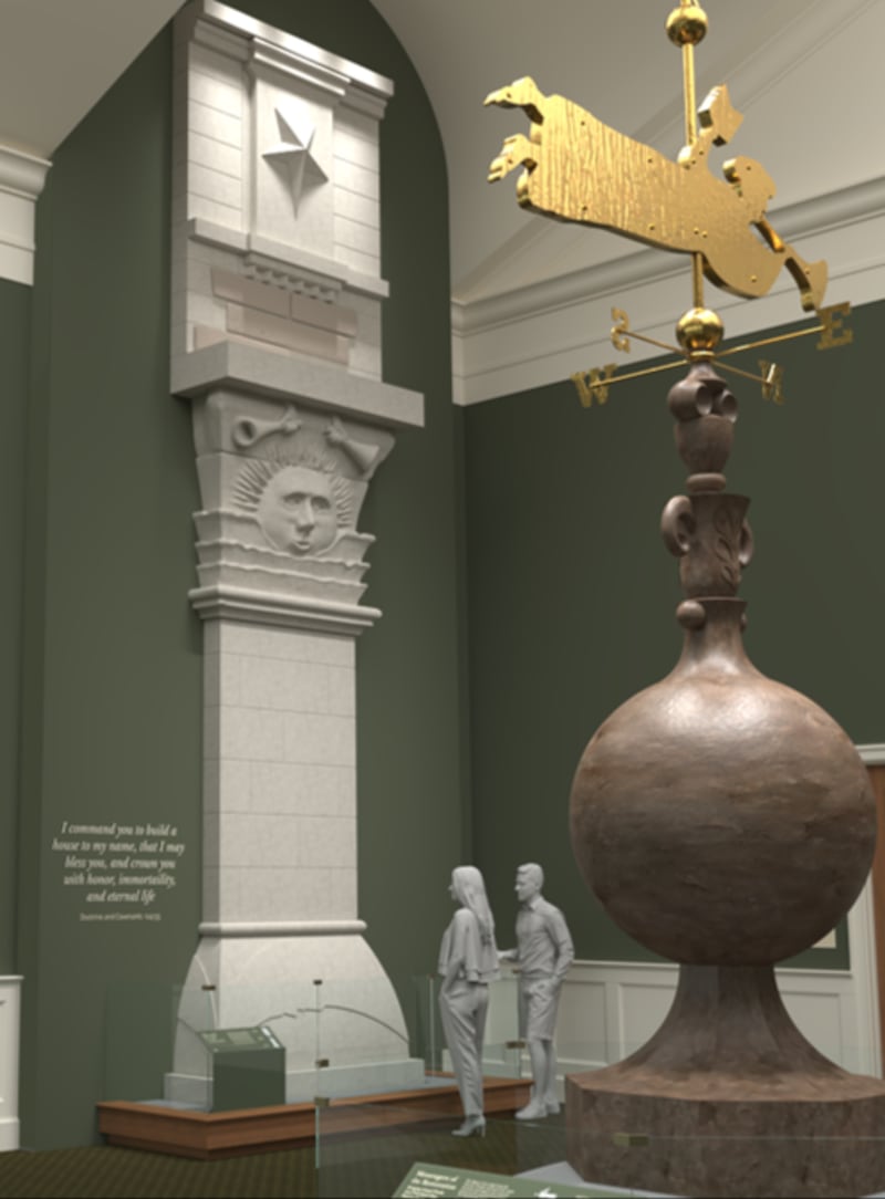 Artefatos são mostrados dentro do novo Centro de Visitantes do Templo de Nauvoo no histórico Nauvoo, Illinois.