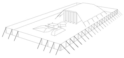 Um desenho de Jeremy Beck retrata o tabernáculo no deserto.