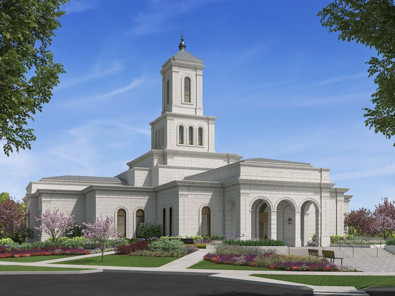 Uma ilustração do exterior do Templo de Charlotte, Carolina do Norte.