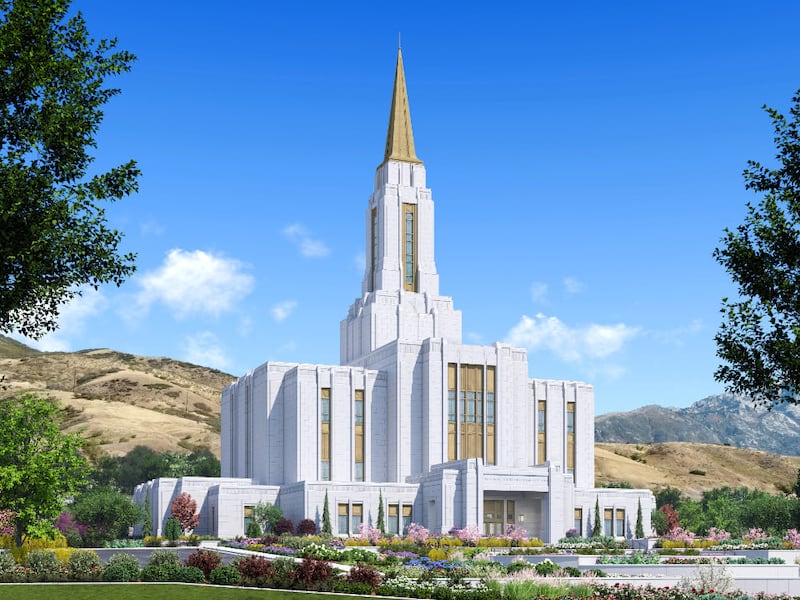Uma ilustração do exterior do Templo de Lehi Utah.