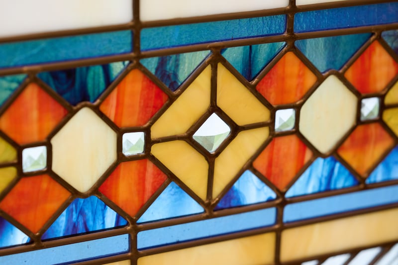 Detailed shot of an art-glass window of the San Pedro Sula Honduras Temple.
