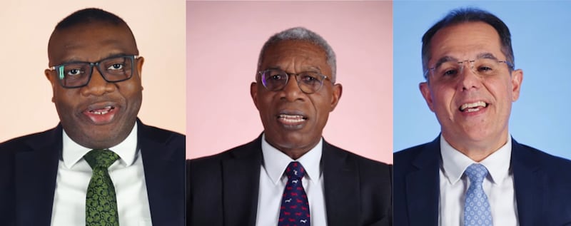 Três novos vídeos contam as experiências "Amar, Compartilhar, Convidar" da Setenta Autoridade Geral — Élder I. Raymond Egbo, à esquerda, Élder D. Martin Goury e Élder Aroldo B. Cavalcante.