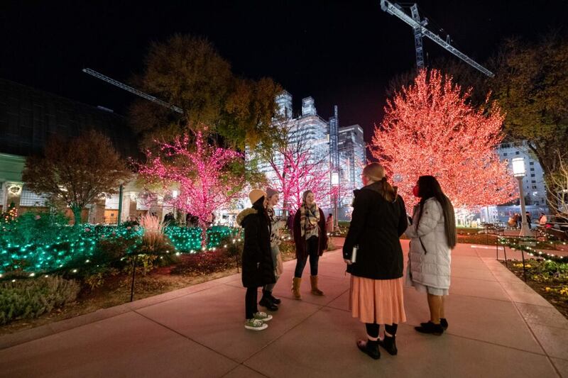 Praça do Templo, no centro de Salt Lake City, durante a época de Natal de 2021.