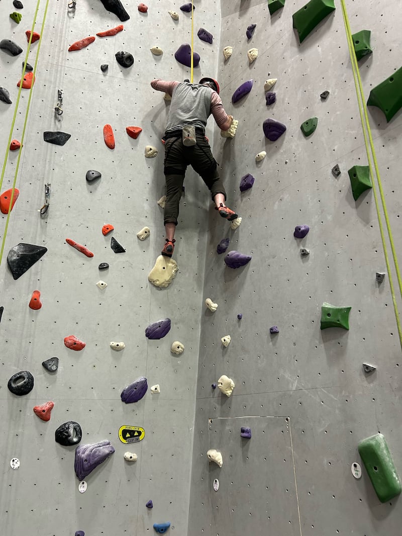 Israel Garcia rocking climbing in Rexburg, Idaho, in December 2025.