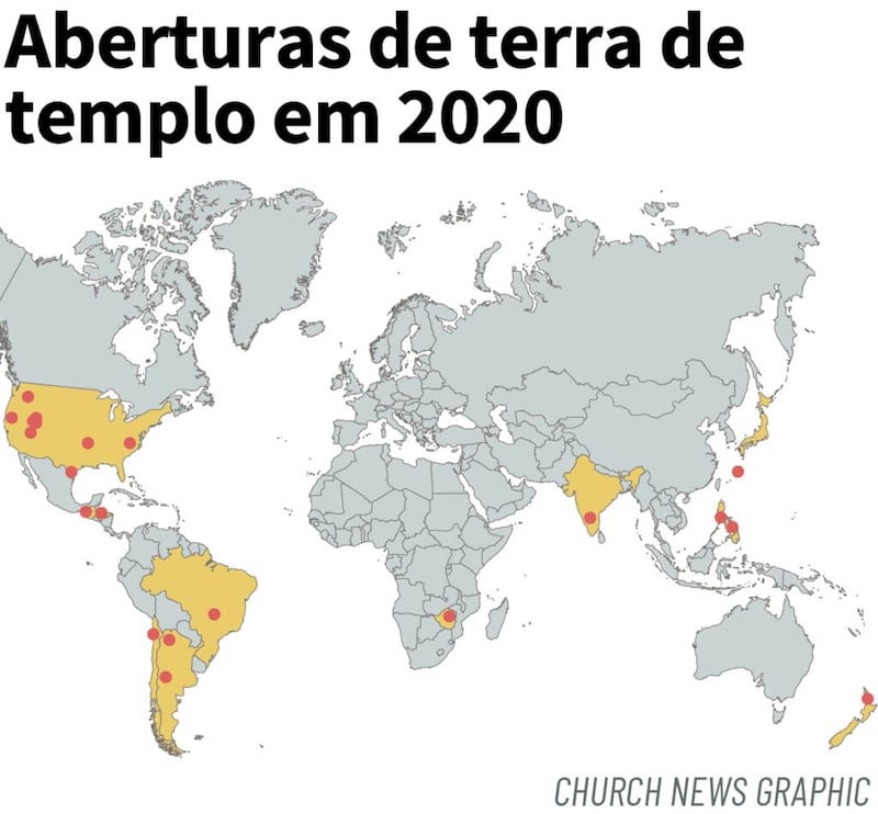 Um mapa mostra as localizações das aberturas de terra de templo em 2020.