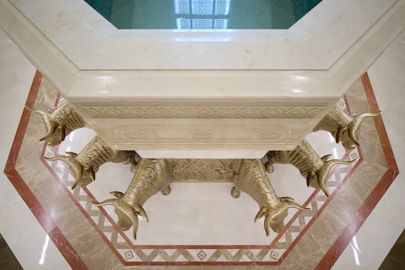 Overhead view of the base of the baptismal font in the San Pedro Sula Honduras Temple.