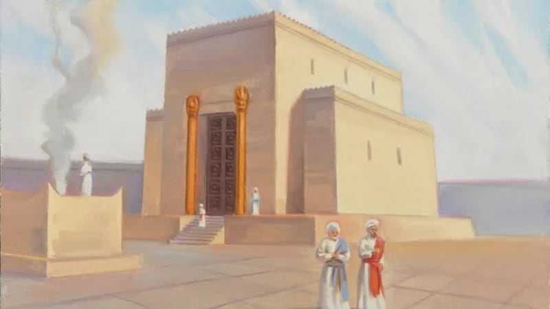 Uma ilustração do templo de Zorobabel por Sam Lawlor.