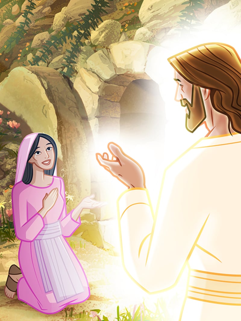 Esta ilustração de "Histórias do Novo Testamento" mostra o Salvador ressurreto aparecendo para Maria Madalena.