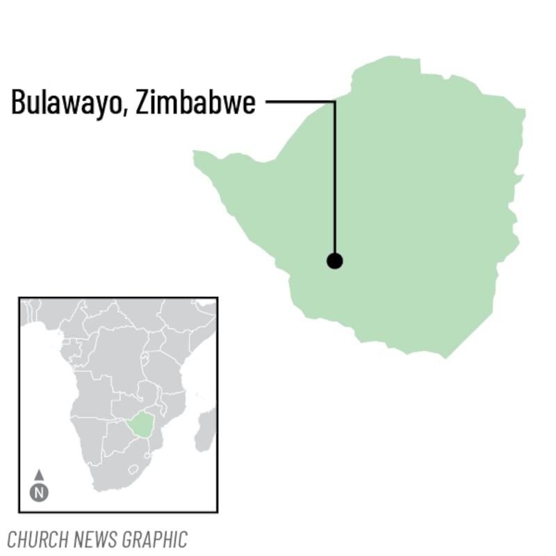 Um mapa mostra a localização de Bulawayo, Zimbábue, onde a Presidente Geral da Primária Rosemary K. Chibota nasceu.